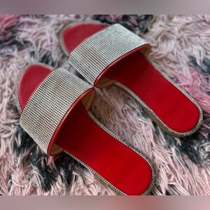 SHEIN Red Rhinestone Slide Sandals